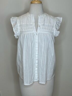 Jennifer & Grace White Flutter Sleeve Button-Down Top Size S